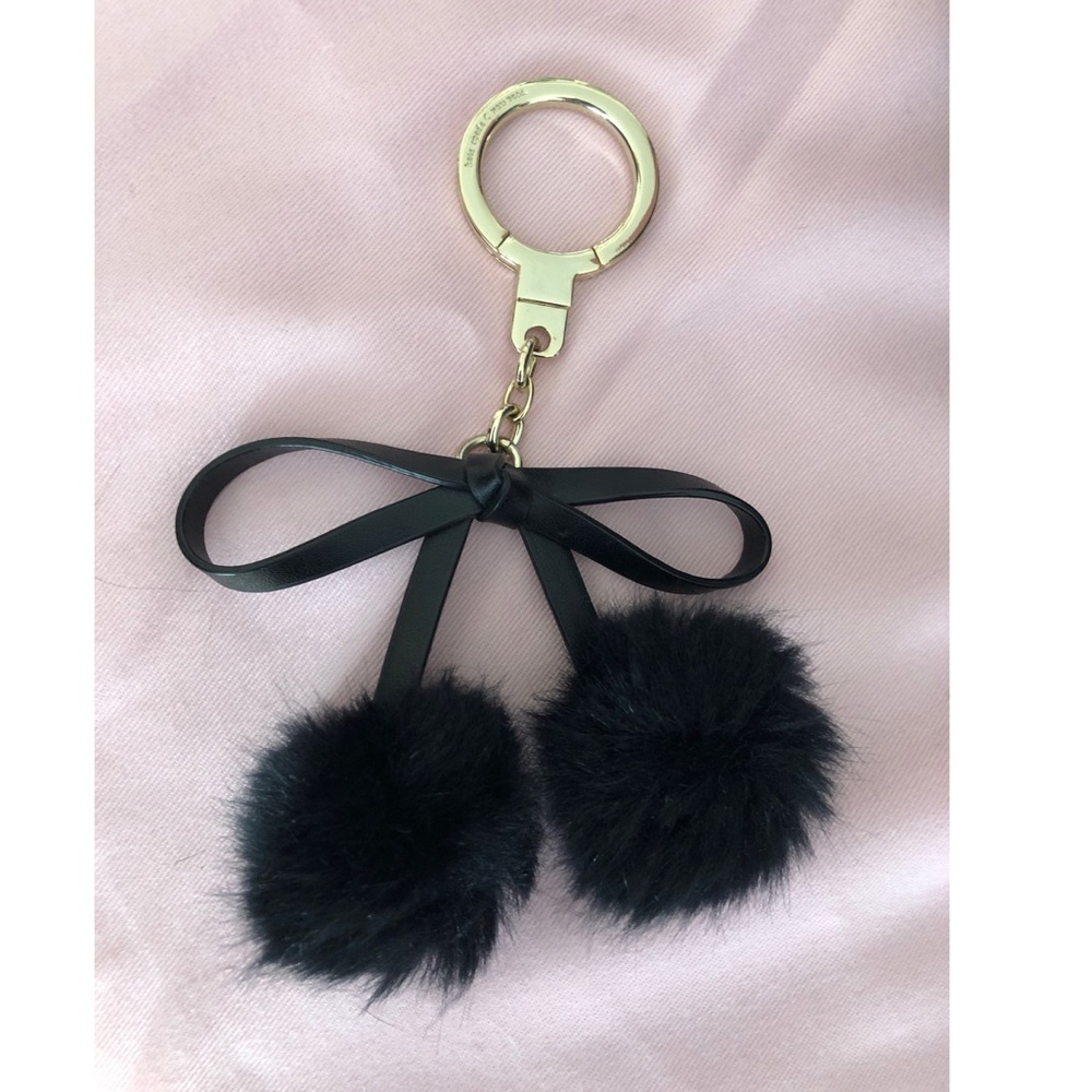 Kate Spade Black Fur Pom Pom Bow Purse Charm